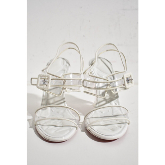 Christian Louboutin Loubi Duniss 100 White Clear PVC Strap Sandal Heel Pump 37 - Picture 5 of 12